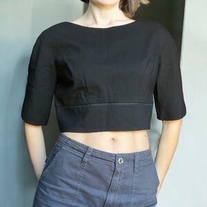 Lord & Taylor Vintage Cropped Black Blouse Structured – 70s Minimalist, Size S